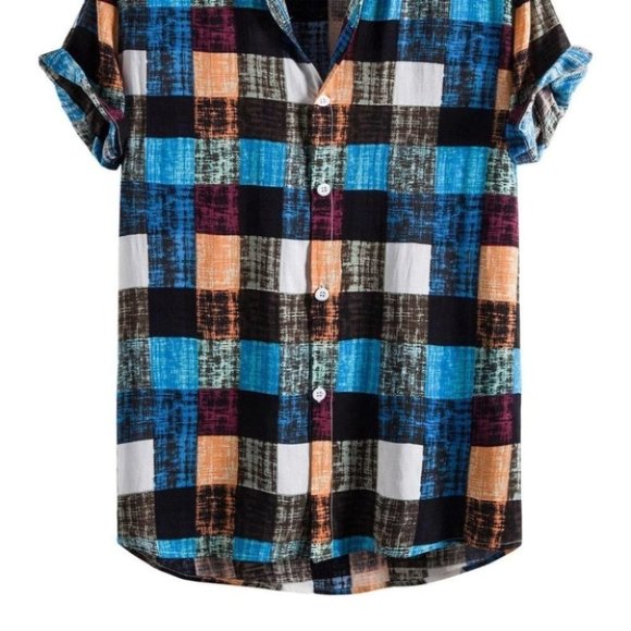 Multicolor Men's Plaid Print Shirt Casual - Picture 2 of 6